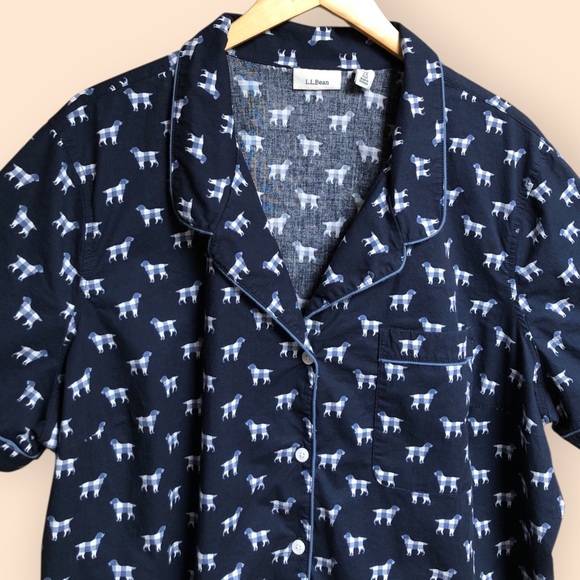 L.L.Bean Cotton Navy Blue Dog Patterned Pajamas Set Shirt & Shorts Women’s 2X - Picture 3 of 15
